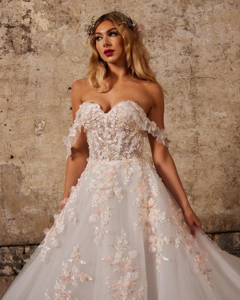 122237 light pink wedding dress with pockets and off the shoulder straps3